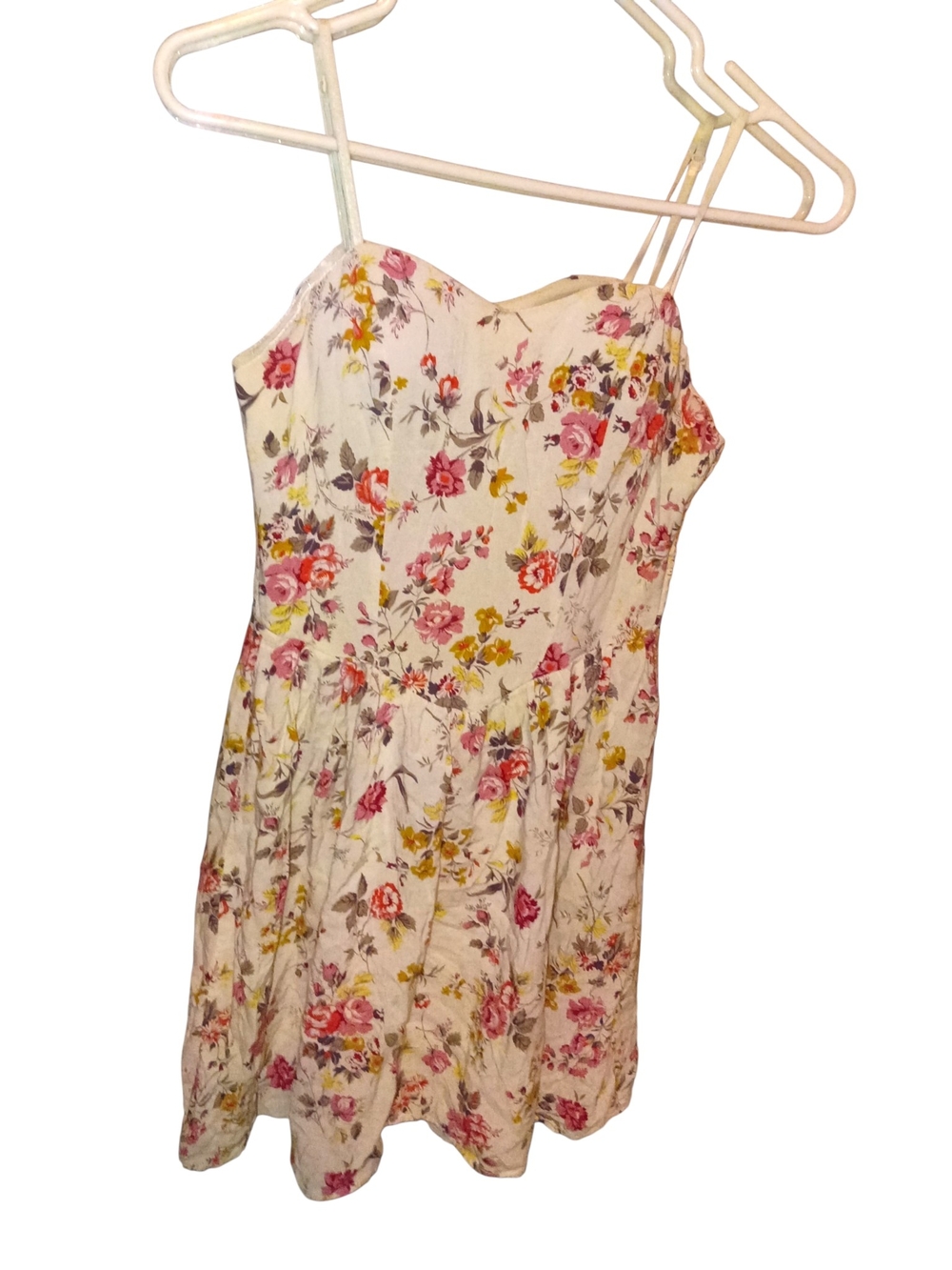 Flowy Floral Spaghetti Strap Mini Dress With Cupped Chest And Cinched Back